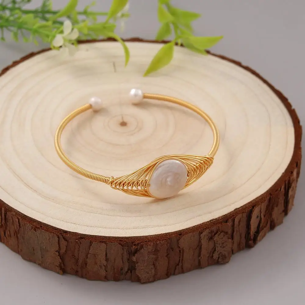 

Baroque Natural Freshwater Pearl Bracelet for Women Wedding Gift Adjustable Open Pearl Bracelet high quality Jewelry