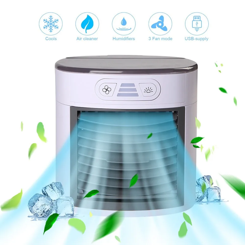 

USB Desk Mini Fan Portable Air Cooler Fan Air Conditioner Light Recharge Air Cooling Fan Humidifier Purifier for Office Bedroom
