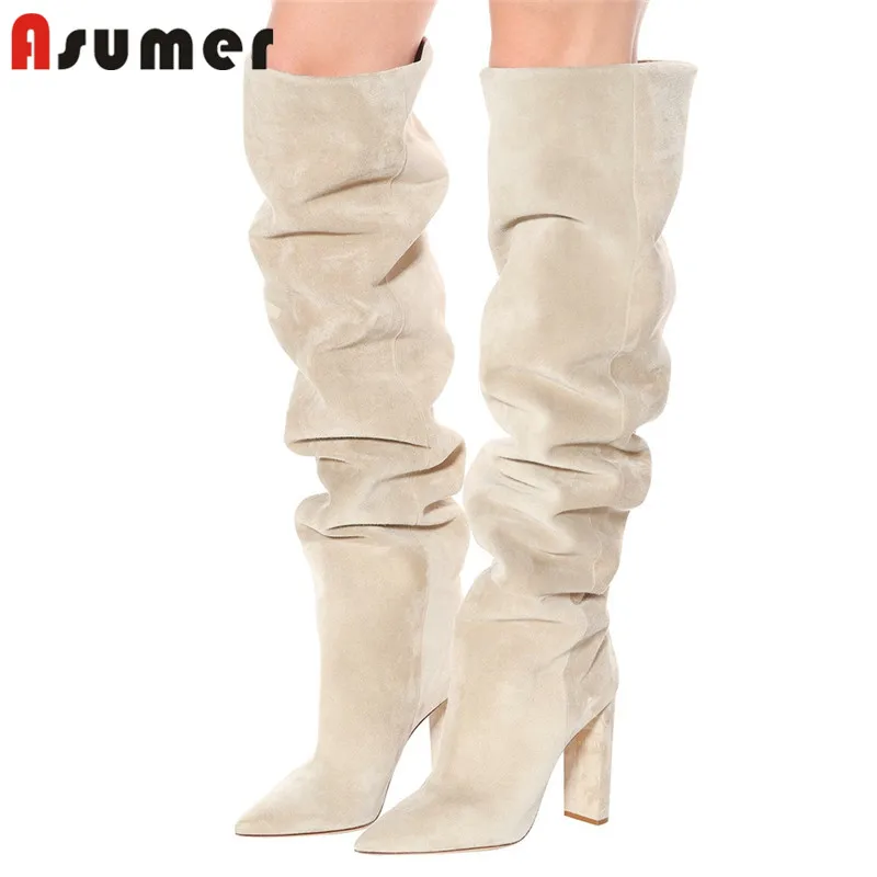 Женские ботфорты в европейском стиле ASUMER осенне-зимние складку на высоком