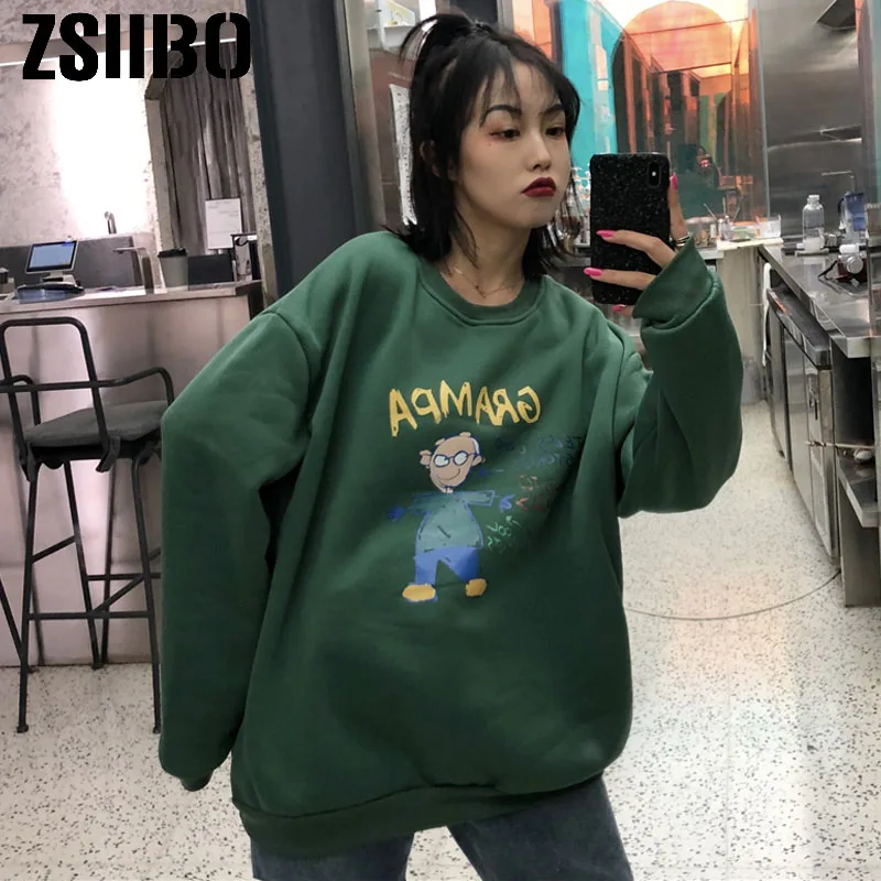 Женский свитшот с милым мультяшным принтом и надписью Модный пуловер в стиле