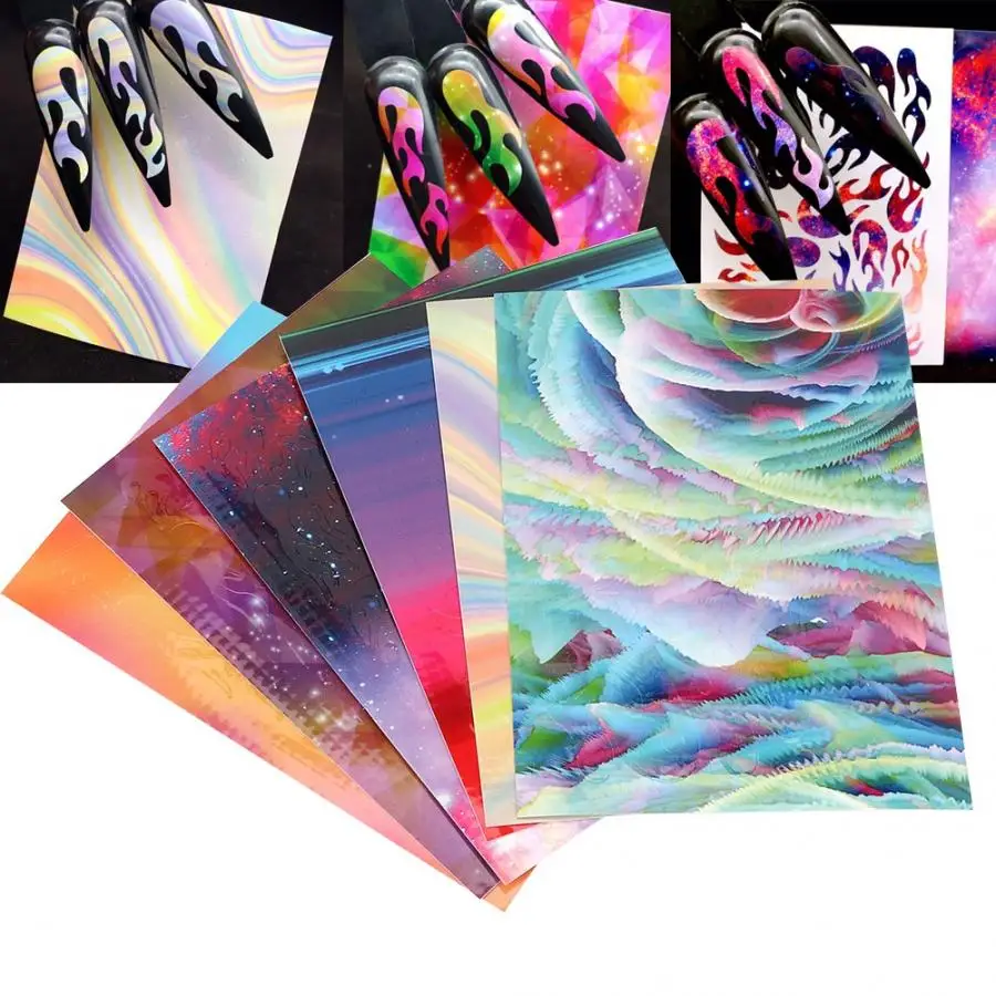 6 шт./компл. многоцветная огненная Пламя полый дизайн ногтей самоклеящаяся