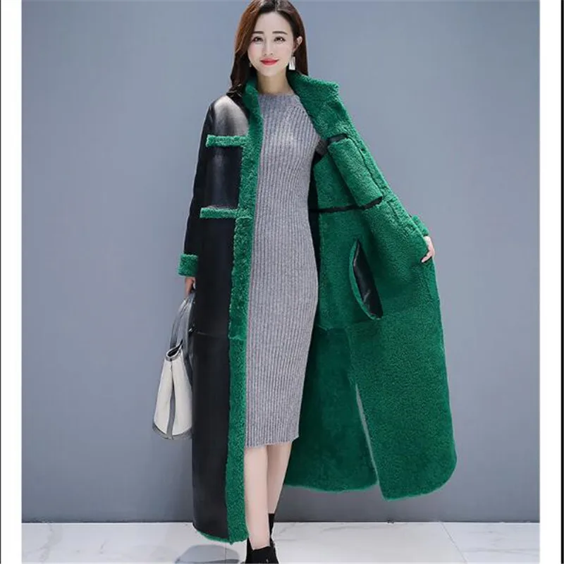 black two side wear Двусторонняя одежда кожаная одежда женская зимняя шуба Новая Женская длинная парка мех ягненка модная Толстая Повседневная куртка большого размера - Цвет: black two side wear