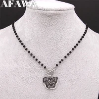 butterfly black crystal stainless steel choker necklace women silver color charm necklaces y2k jewelry collier chaine n4860s02