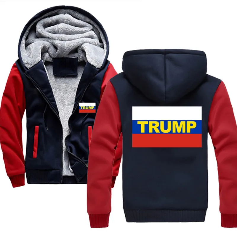 

Trump Russian Flag CPAC Winter Men's Hoodies Fleece Warm Hood Thick Coats Sweatshirts Hoodies Zipper Men Hoodie Jacket