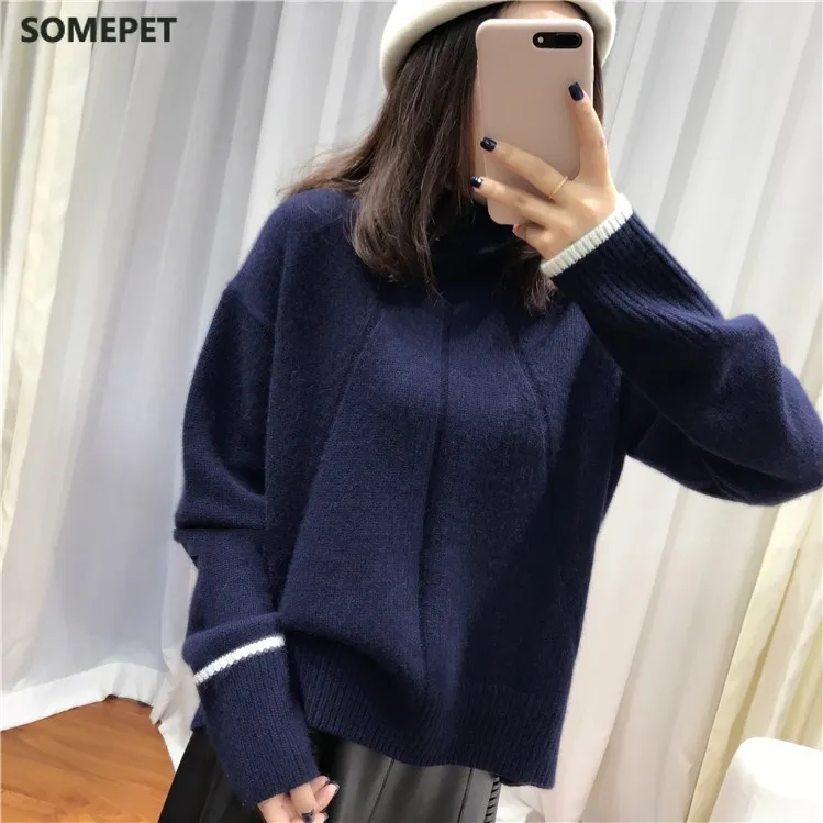 

Women Sweaters 2020 Winter New Woman Double Thickening Loose Turtleneck Cashmere Jumper Female Long Sleeve Casual Knit Pullover