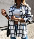 Осенние женские рубашки, модный клетчатый Топ с длинным рукавом, Повседневный Кардиган с лацканами, пальто для покупок, повседневная одежда, теплая одежда, уличная одежда