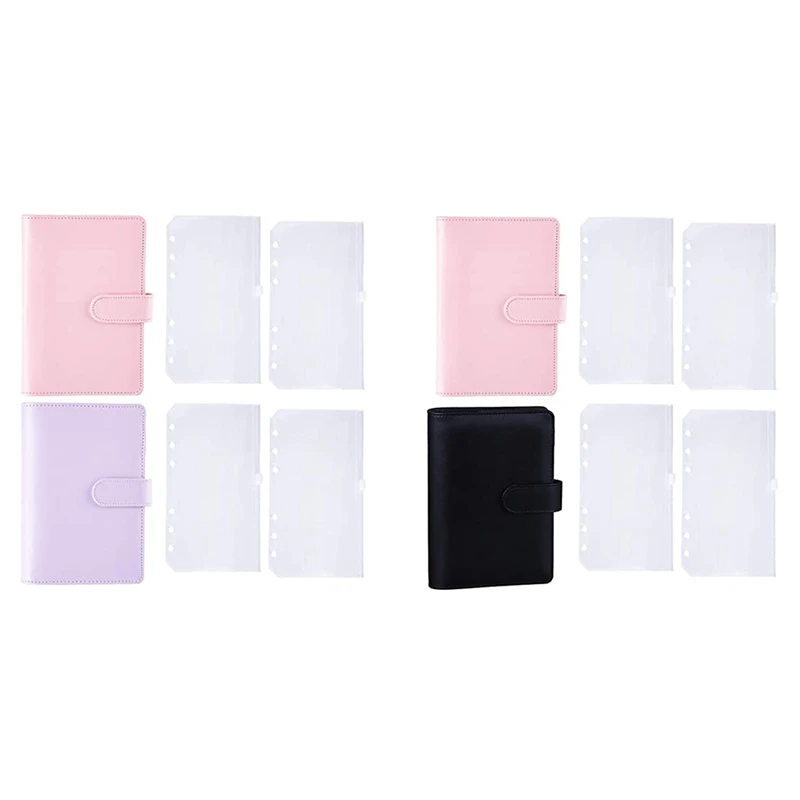 

A6 PU Leather Binder Sleeve with 6 Pieces A6 Binder Bag Loose Leaf Bag 6 Buckle Cash Budget Envelope System