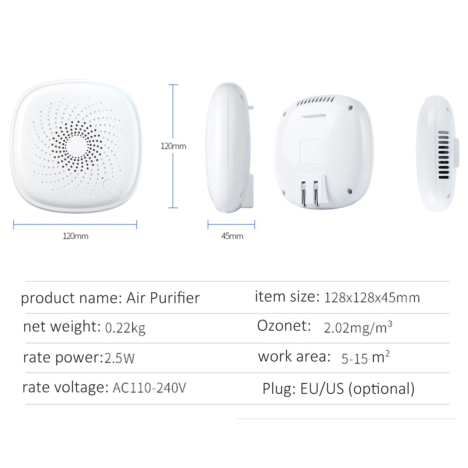 2-in-1 Air Purifier Ozone Generator Mini Ionizer Deodorizer Portable Cleaner Odor Eliminator for Rooms Smoke and Pets |