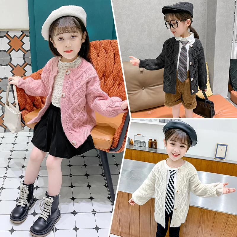 

Осенне-зимний Кардиган для девочек, свитер, пальто, детская трикотажная верхняя одежда в Корейском стиле, куртка DT207