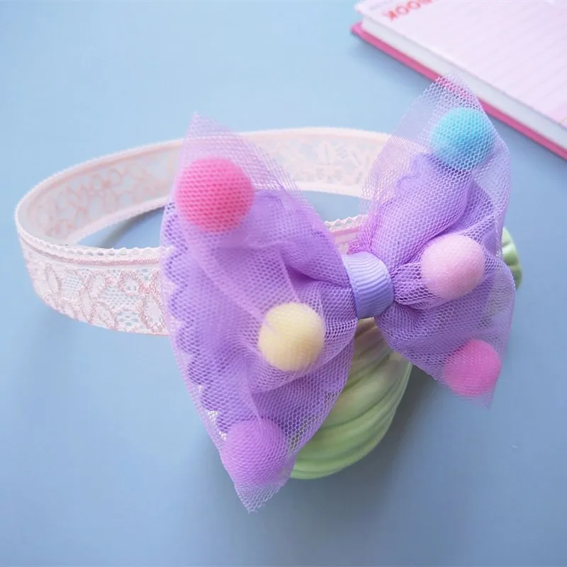 Модные кружевные сетчатые повязки на голову с бантом для маленьких девочек