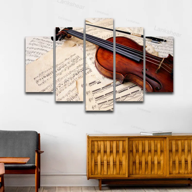 Модульные картины для музыкальной комнаты холст с принтом Hd 5 панелей скрипка