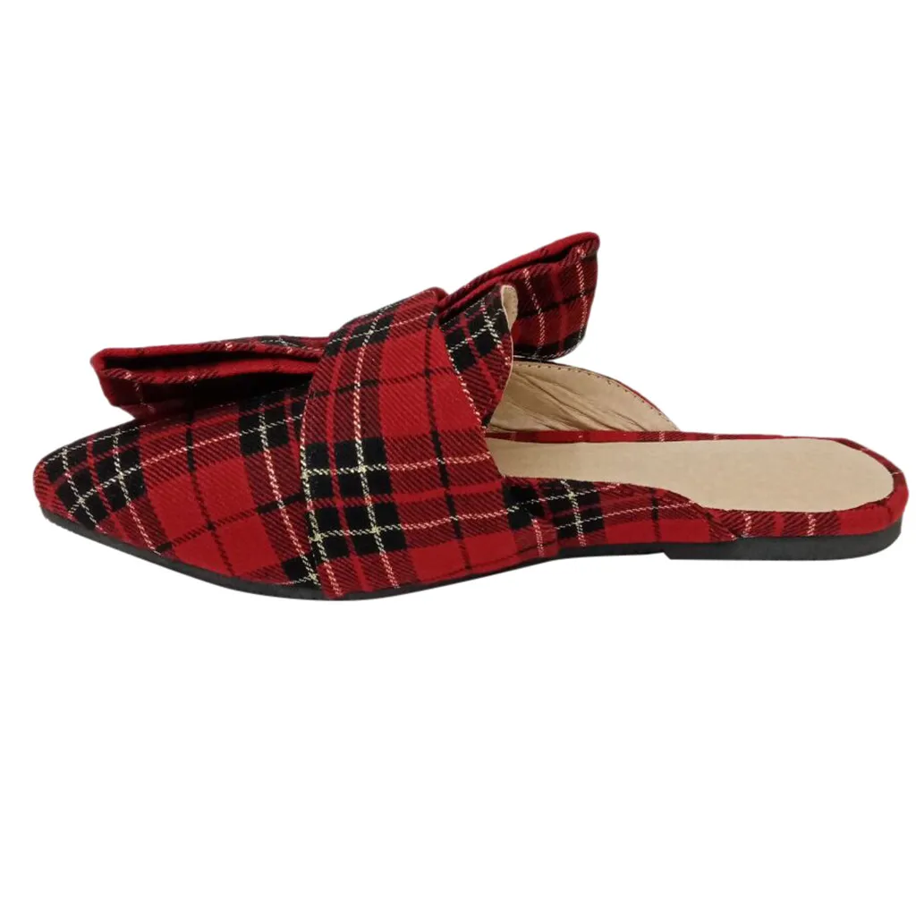 

Red plaid lightweight bow spring and summer women's shoes Korean Pointed bow tie slippers Baotou flat heel sets semi slippers