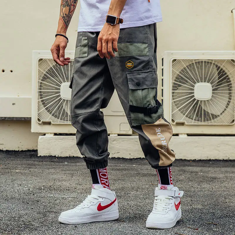 

Cool Pockets Cargo Pants Men Color Patchwork Casual Jogger Fashion Tactical Trousers Casual Autumn Harajuku Streetwear Pants