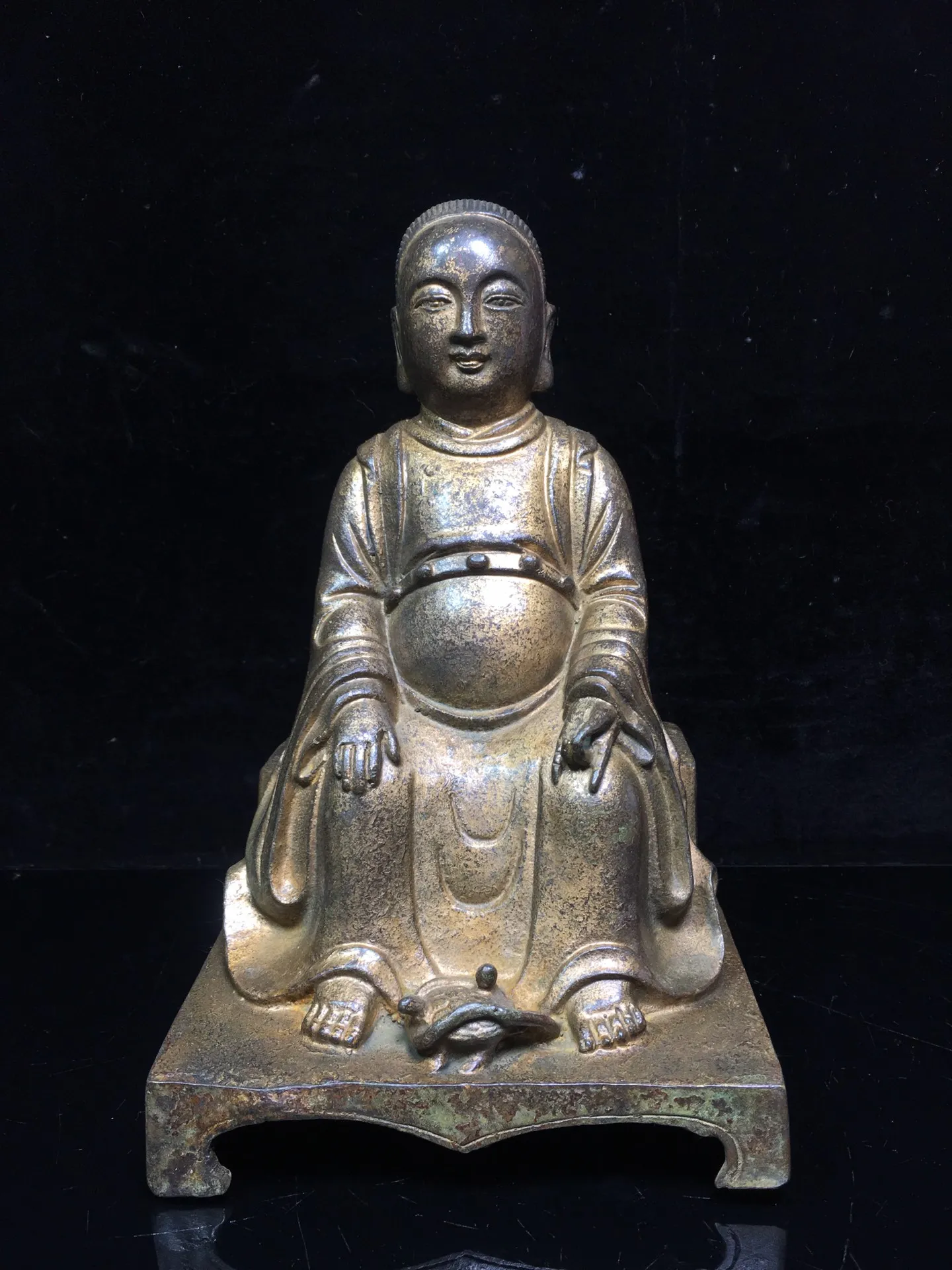 

9"Chinese temple collection Old Bronze Cinnabar Lacquer Emperor Zhenwu Emperor of the North Master Zu Sitting Buddha Ornaments