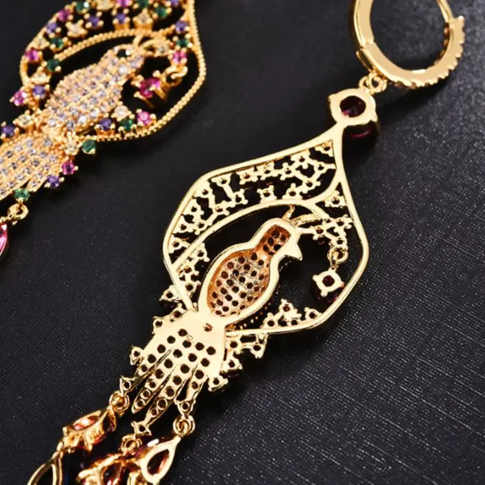 

retro court temperament Phoenix bird long tassel superb earrings women colorful zircon fashion vintage delicate banquet jewelry
