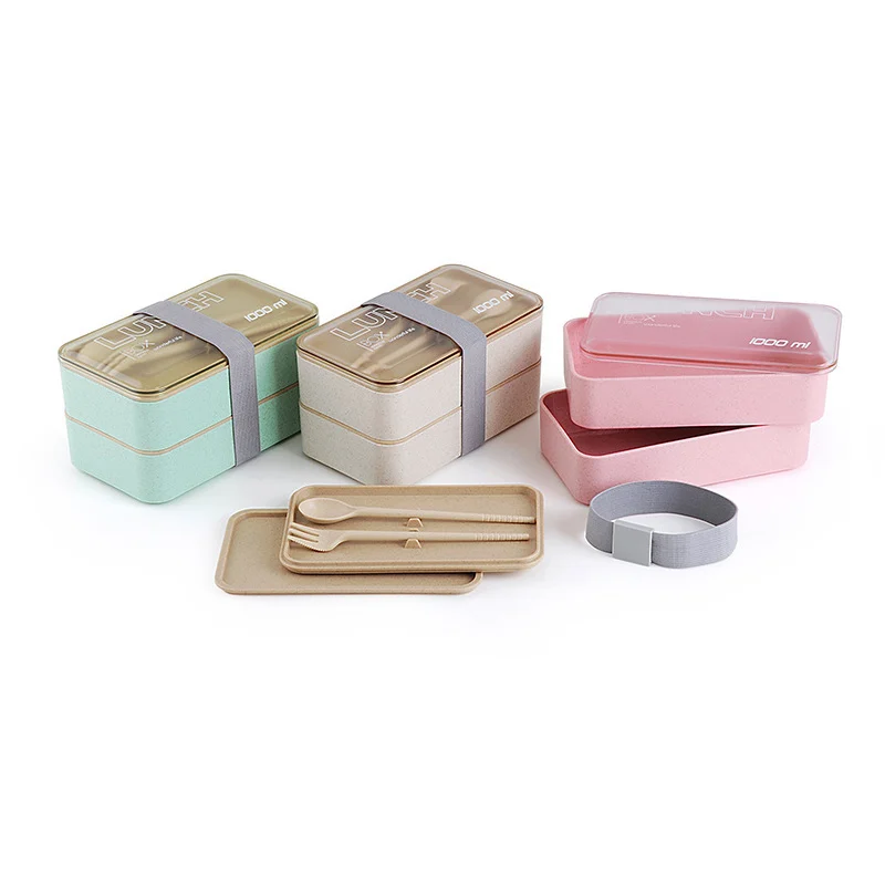 1000 мл 2 слоя пшеничной соломы бэнто коробка Портативный Ланч бокс пищевой