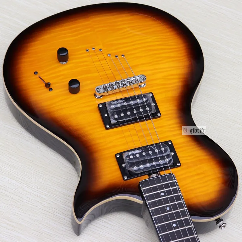 Пламя клен Топ шеи через sunburst Цвет электрогитара 39 дюймов высокий Глянец 6 струн 22 Лады острый угол электрогитара