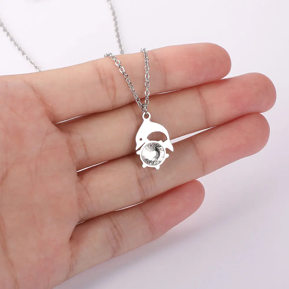 Супер модное большое хрустальное ожерелье из 100% нержавеющей стали с дельфином