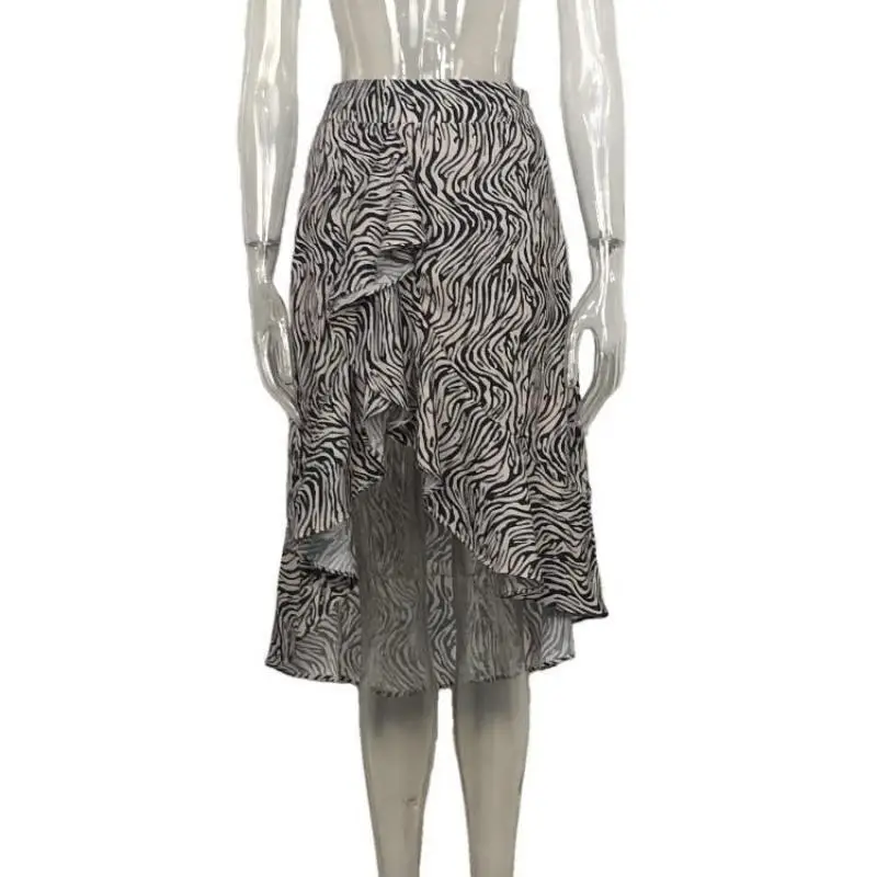 

Summer 2021 New European and American Women's Ins Wind High-Waist Zebra Print Skirt Printed Dovetail Stitching Ruffle Skirt