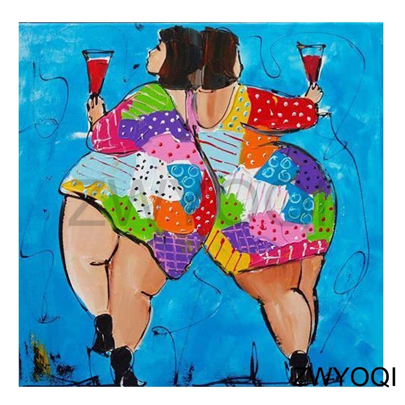 

Full Square Diamond embroidery Cartoon fat sisters DIY 3D Diamond painting Cross stitch Full Round Diamond mosaic Woman red wine