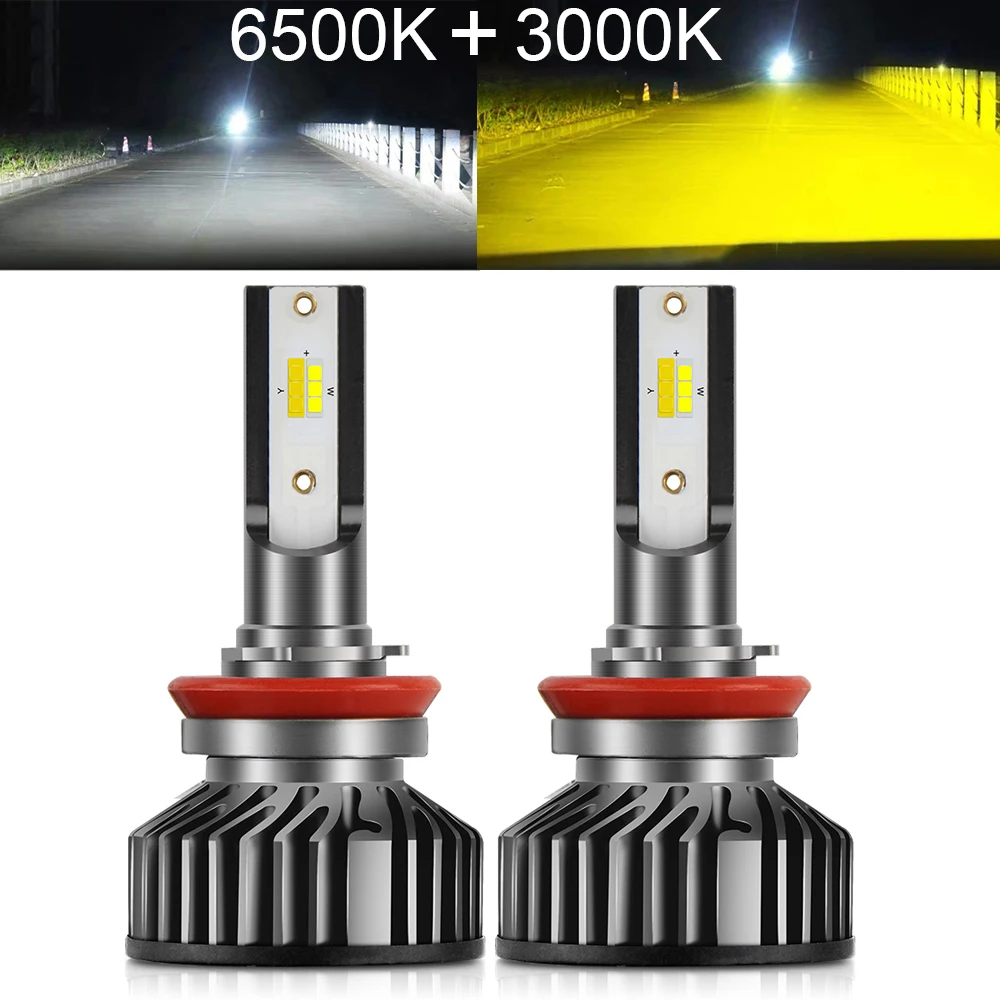 BraveWay 3000K + 6500K светодиодный головной светильник, лампа H11 Led H3 H8 H9 9005 9006 HB3 HB4, два цвета, светодиодные автомобильные аксессуары, противотуманный светильник, лампа PTF птф противотуманки автотовары - изображение