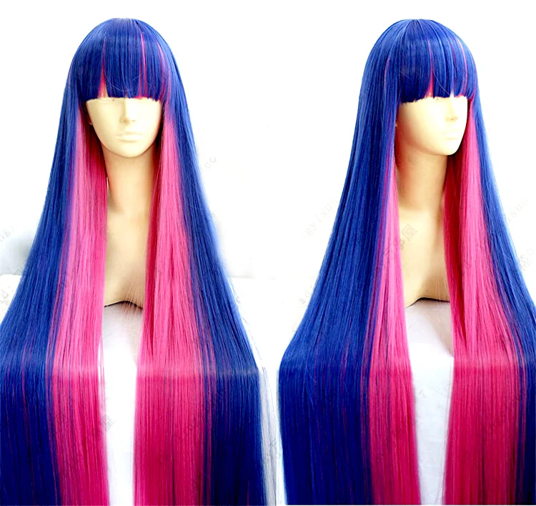 

Panty & Stocking With Garterbelt Stocking Anarchy Anime Cosplay Wig Hair 120cm Mixed Blue Pink Long Party Cos Wigs + Wig Cap