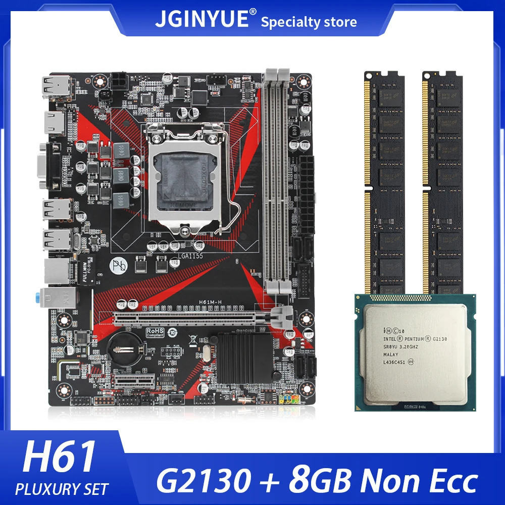 

Материнская плата JGINYUE H61 LGA 1155 комплект с процессором Intel G2130 8 Гб (2*4G) DDR3 для настольного компьютера ОЗУ память материнская плата стандарта HDMI...