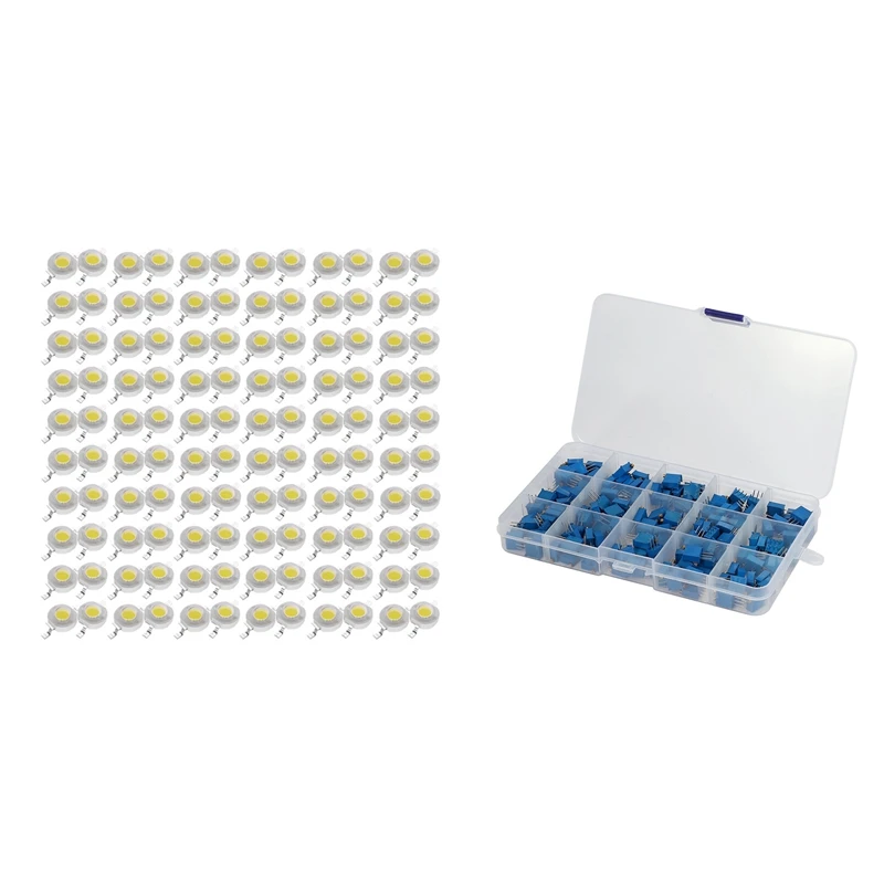 

120Pcs 1 W LED White Lamp Beads with 150Pcs/Lot 3296W (50R - 1M) 15 Values Multiturn Trimmer Potentiometer Kit