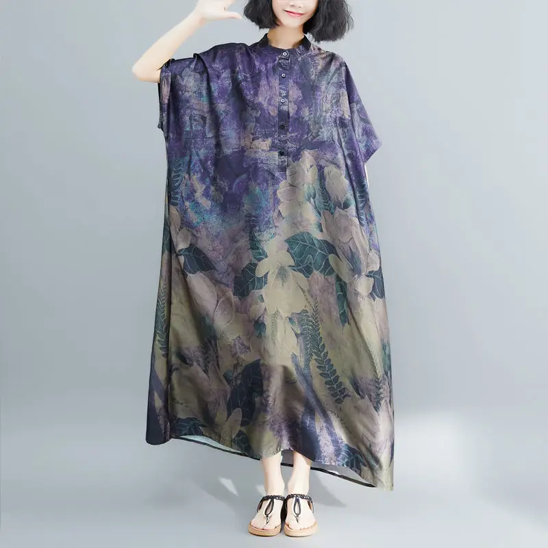 6XL платье в стиле ретро с принтом летнее женское очень большого размера длинное