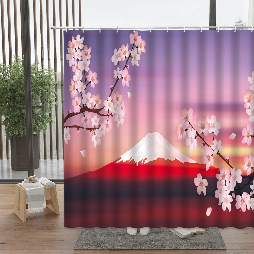 

Романтичная занавеска для душа с цветком вишни, занавеска для ванной комнаты, занавеска для ванной с розовыми и белыми цветами, занавеска дл...