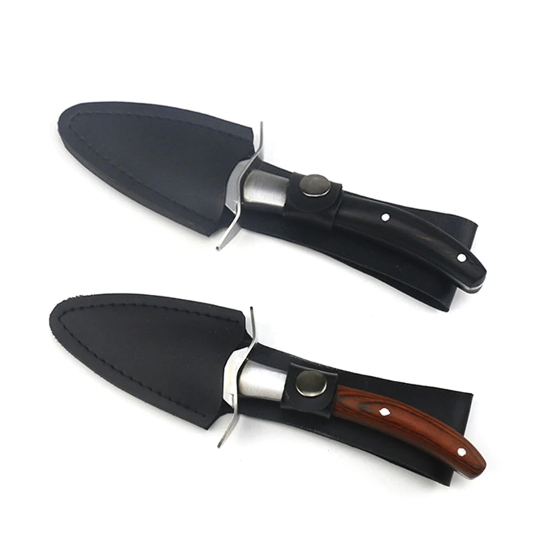 Holz Griff Oyster Messer Opener Edelstahl Scallop Shell Shucking Cutter mit Leder Fall Für Meeresfrüchte Opener Werkzeuge
