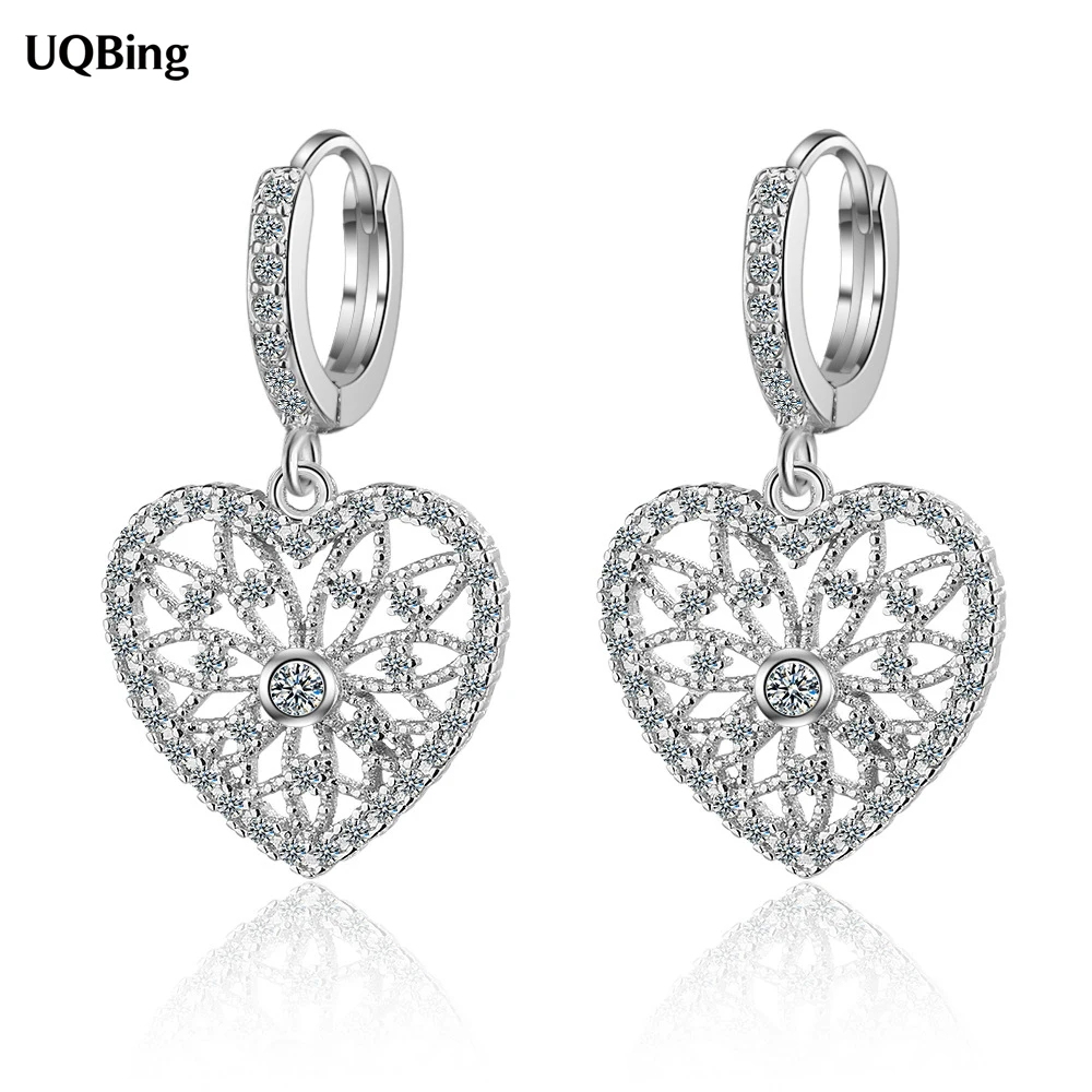 

Hollow CZ Zircon Heart Shape Wedding Clip Earrings for Women 925 Sterling Silver Jewelry Gifts