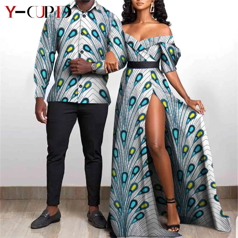 african couple outfits African Clothes for Couples Sexy Women Ankara Print Maxi Long Dresses Match Men Outfit Party Shirts Top and Pants Sets Y21C001 african gowns