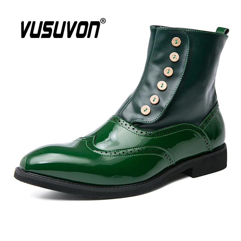 Boots Patent Leather Autumn Fashion Brogue Shoes Comfortable Brand Black Green Safety Gladiator Ankle Flats Cool Gift