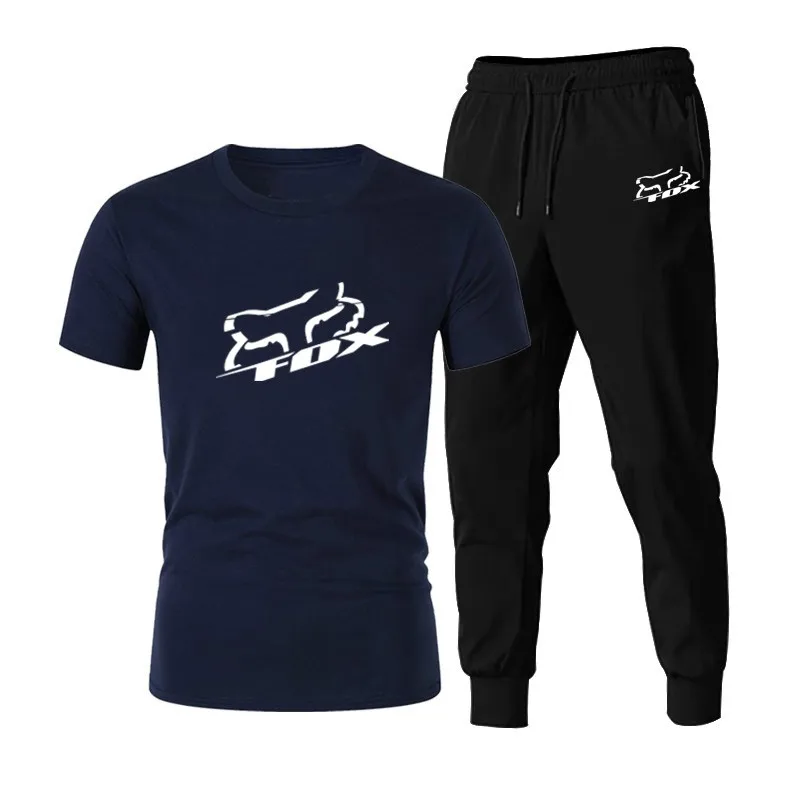 

2021 Fashion Men's Sports Suit T-shirt + Sports Trousers 2-piece Suit Brand Fitness Running Men's/women's Sportswear