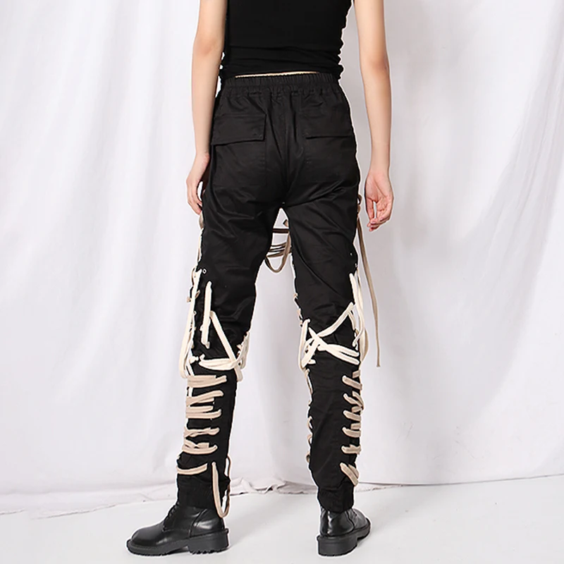 CHICEVER Patchwork Bandage Pant For Women High Waist Cross Streetwear Hit Color Asymmetric Harem Pants 2020 Fashion Clothes Tide