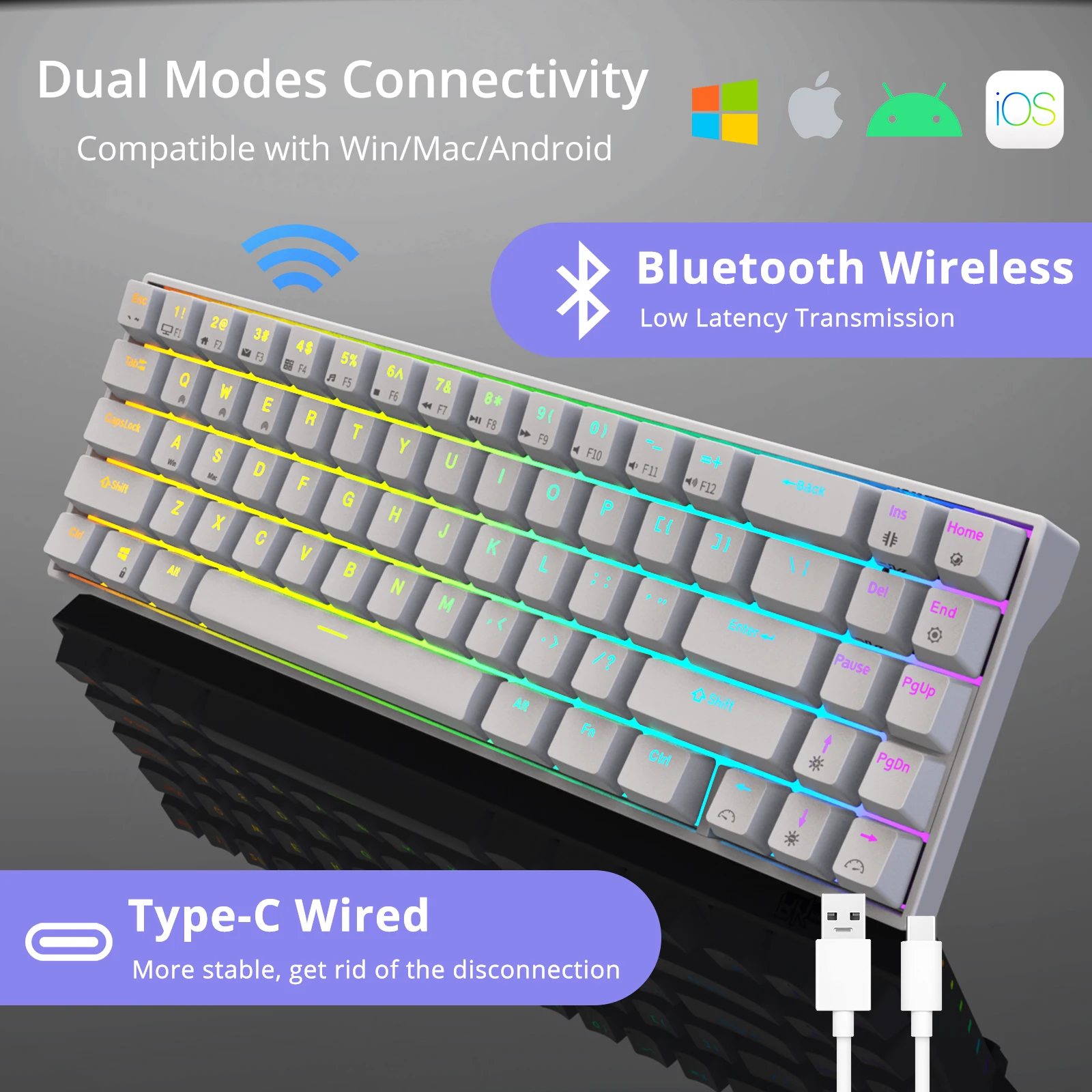RK71 RGB 70% Горячая переключаемая механическая клавиатура, 71 клавиши ...