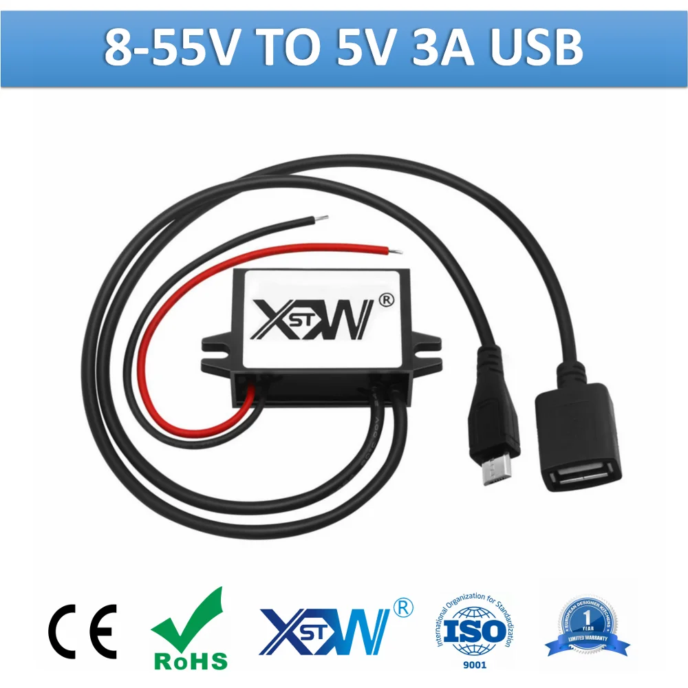 XWST DC 12 В 24 в 36 48 до 5 3 А 15 Вт от 8 55 выходной понижающий USB конвертер с автомобильным