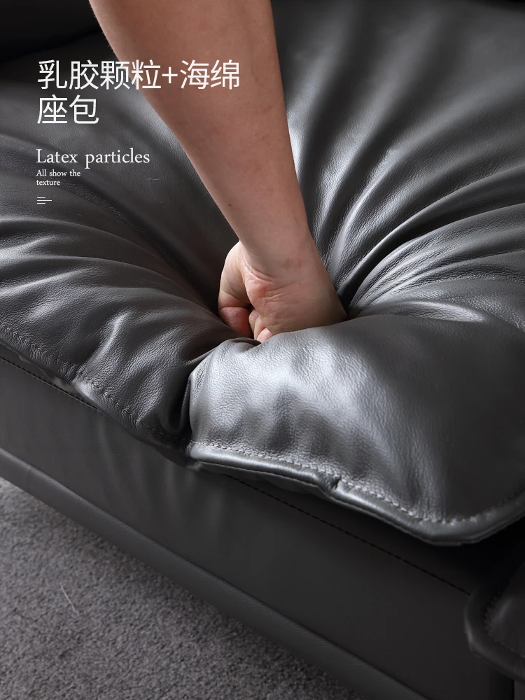 Простой итальянский кожаный диван для гостиной серый ленивый мягкий L-образный