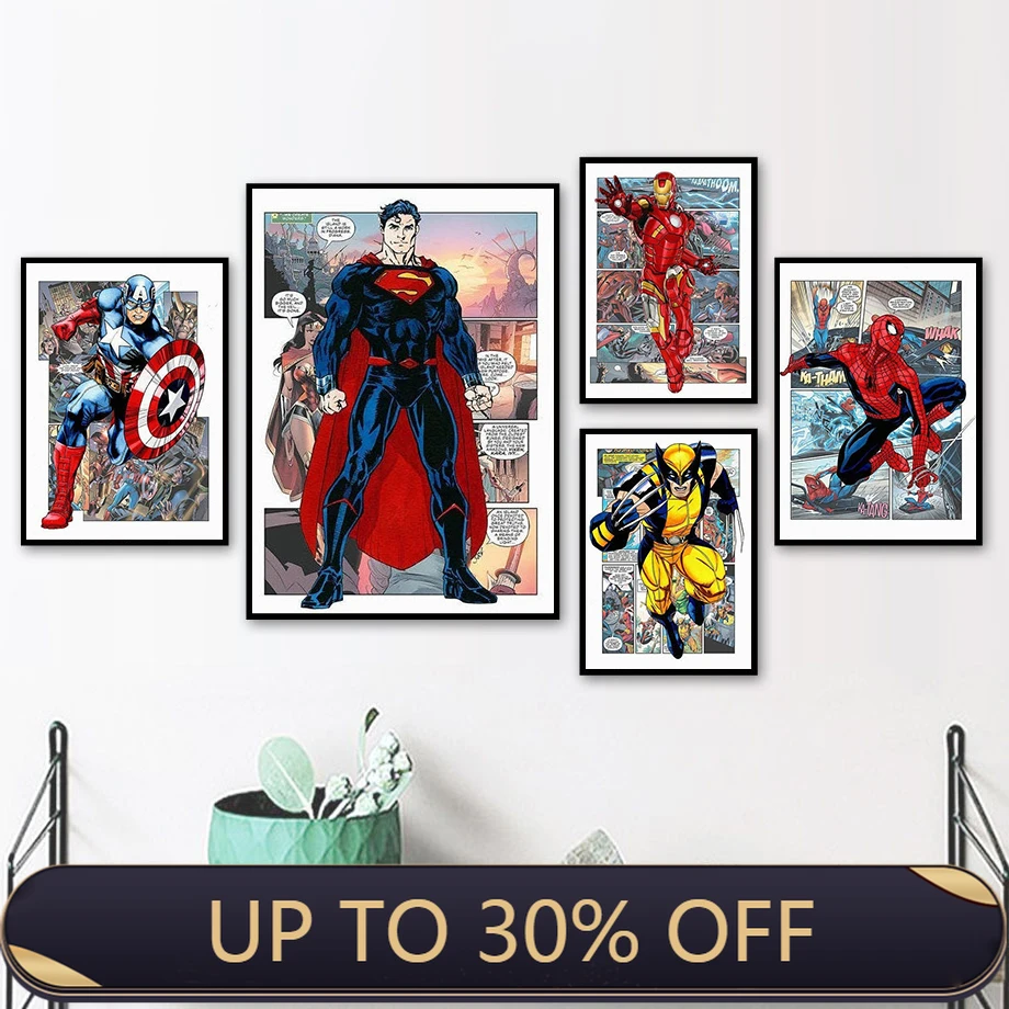 Картина на холсте комиксов Marvel Мстители Капитан Америка Железный человек плакат