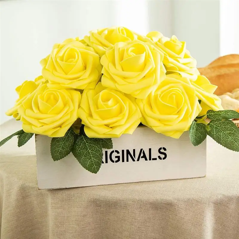 

25Pcs Foam Artificial Flowers with Stems DIY Bride Bouquets Simulation Roses for Home Holiday Weddings Decor