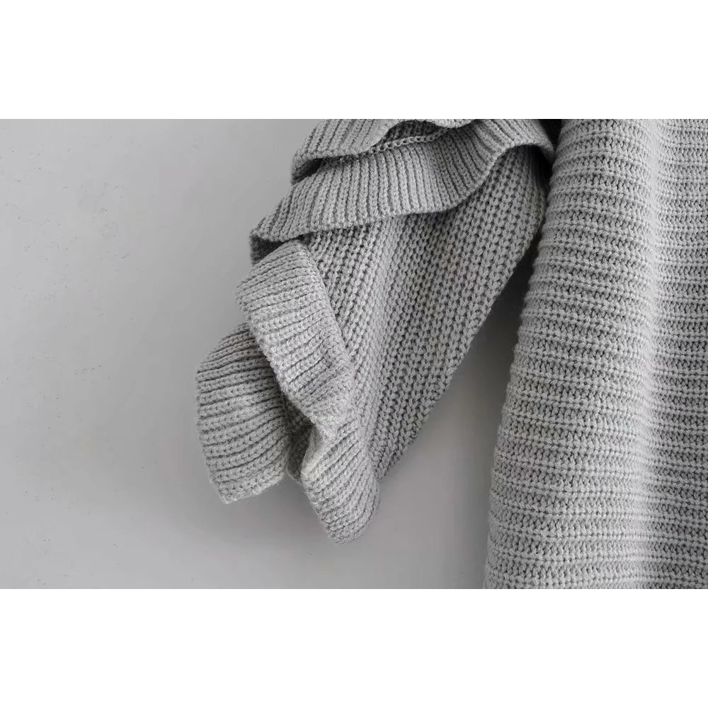 Женский свободный длинный свитер с оборками модный вязаный большого размера