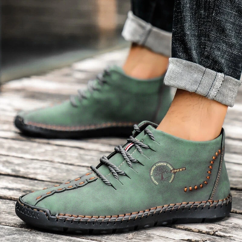 

Dacomfy Classic Men Boots Split Leather Ankle Boots Handmade Waterproof Non-slip Man Moccasins Shoes Lace Up Winter Shoes