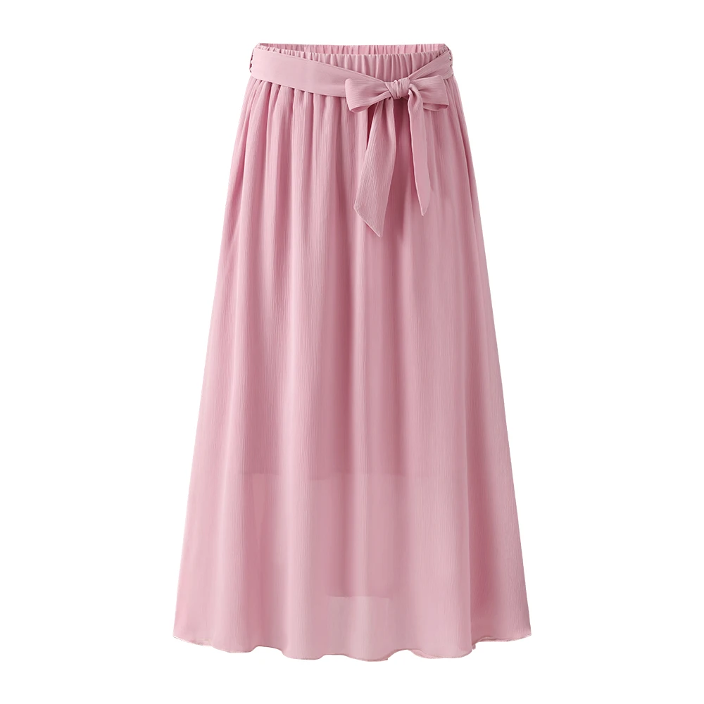 

Customize Made Women Summer Casual Al Match Plus Size 3XS-10XL Elastic High Waist Belted Mid-calf Long A LineChiffon Skirt