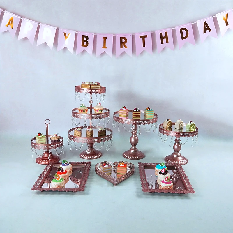 Белое золото зеркало металлическая для подставки пирожных свадьбы дня рождения