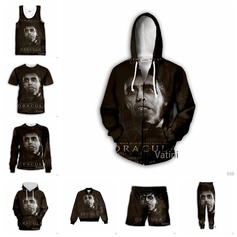 

Модные мужские и женские толстовки с 3D принтом Дракула, пуловер на молнии в стиле Харадзюку, Свитшот унисекс, повседневный спортивный костю...