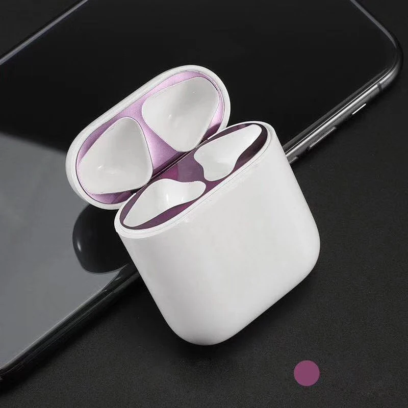Purple Для Apple AirPods металлическая Пылезащитная наклейка для AirPods 2 ультратонкий аксессуар защитная наклейка Пылезащитная защита кожи - Цвет: Purple