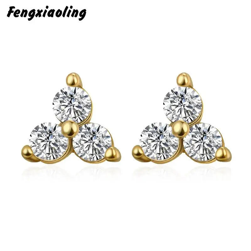 Женские Треугольные Серьги Fengxiaoling из 100% серебра 925 пробы Золотые серьги с