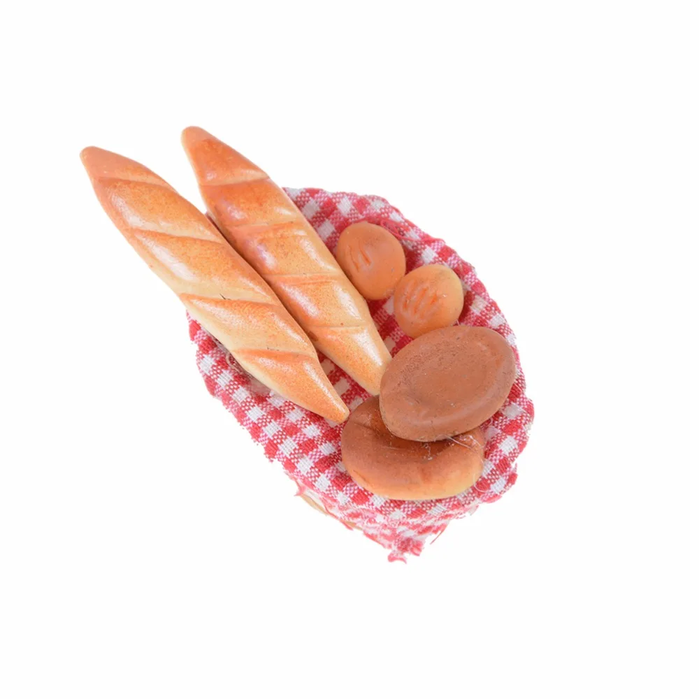 

1/12 Simulation of Bread Pretend Play Toy 6Pcs/set Kitchen Toys Strip Bread with Basket Miniature Models For Doll House