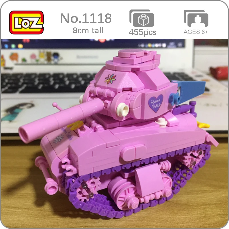 

LOZ 1118 Army Military Cute Pink Heart Tank Vehicle 3D Model 455pcs DIY Mini Blocks Bricks Building Toy for Children no Box